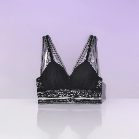 Black lace bra, a sexy lingerie without underwire, is comfortable, breathable and adjustable for women Black lace bra, a sexy lingerie without underwire, is comfortable, breathable and adjustable for women